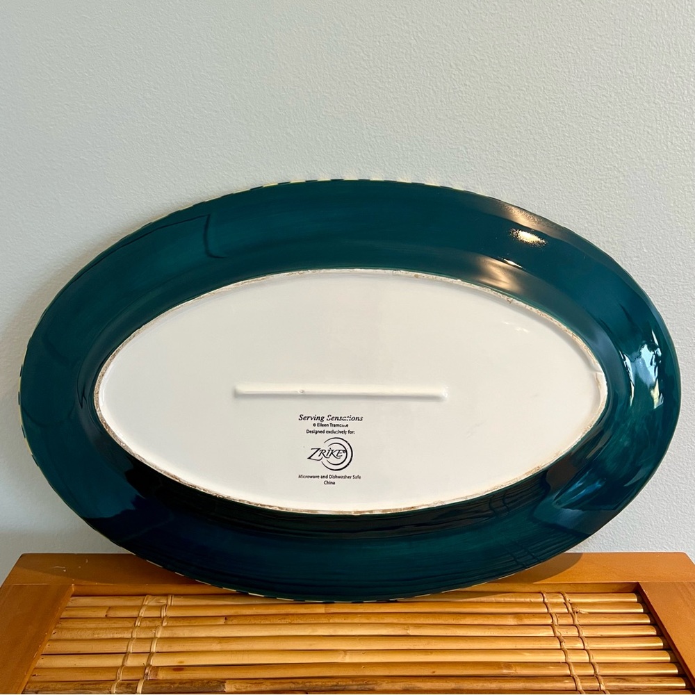 Zrike Pesces Ceramic Oval Serving Platter, 18" x 11.75", Fish Lemons Olives - Picture 5 of 11